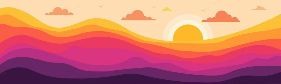 A vibrant, abstract landscape featuring undulating shapes in warm gradient co Stock Illustration