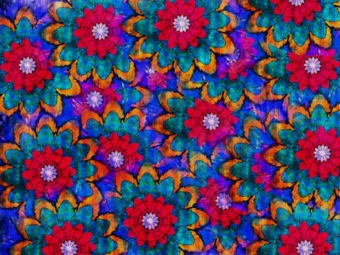 Vibrant Abstract Mandala Flower With Psychedelic Colors, Grunge Texture and.. Stock Illustration