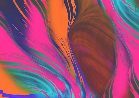 Vibrant Abstract Marbled Background With Neon Pink Turquoise And Orange Flu.. Stock Illustration