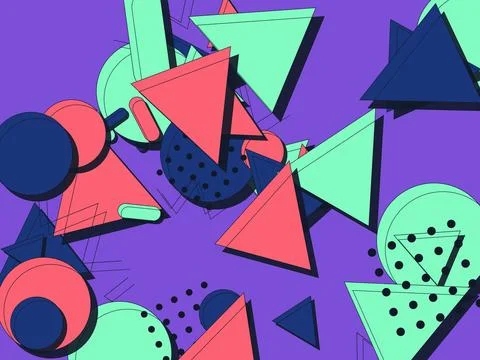 Vibrant Abstract Memphis Style Geometric Background with Colorful Triangles.. Stock Illustration
