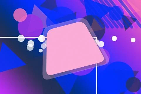 A vibrant abstract neon background features geometric polygons and circles .. Stock Illustration