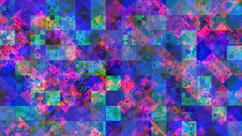 Vibrant abstract neon pattern, complex mosaic of colorful pixels, pulsating and Stock Footage 345375422
