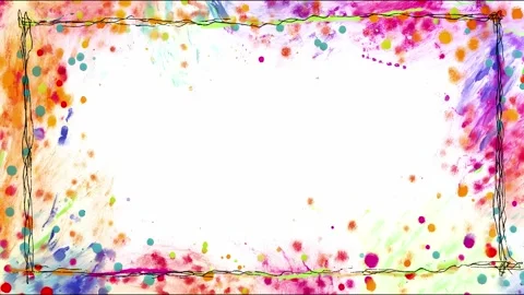Vibrant abstract paint splatter on white canvas with dynamic multicolor borde Stock Footage 315158175