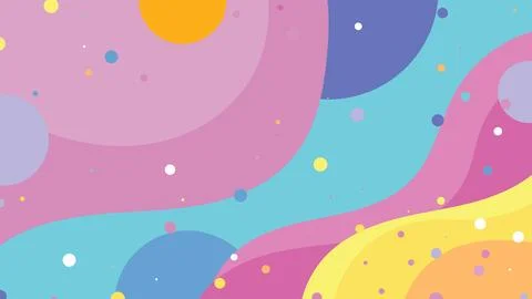 Vibrant abstract pastel background with fluid waves and colorful polka dots.. 스톡 일러스트