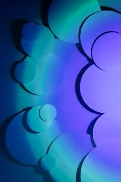 Vibrant abstract pattern of different circles fly with radial gradient of vio 스톡 사진