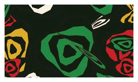 Vibrant abstract pattern featuring colorful organic shapes on a dark forest.. Illustrazione stock