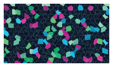 Vibrant abstract pattern featuring geometric shapes and thin lines on blue .. Stock Illustration