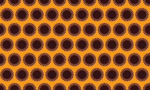 Vibrant abstract pattern featuring repeating dark brown sunburst circles on a Stock Illustration