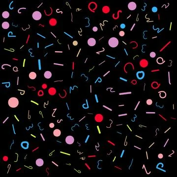 A vibrant abstract pattern featuring a variety of colorful hand-drawn shapes, Stock Illustration