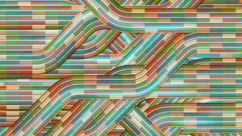 Vibrant abstract pattern of interlocking geometric bands with a checkered Stock Footage 345375492