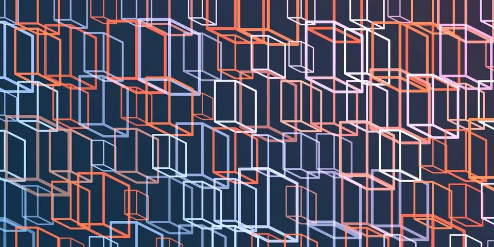 A vibrant abstract pattern of layers of repeating 3D cubes in purple, brown.. Stock Illustration