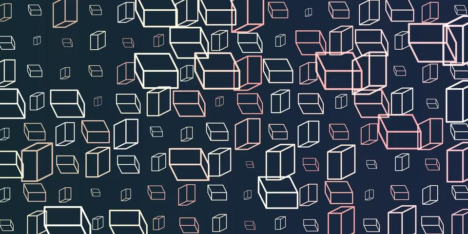 A vibrant abstract pattern of layers of repeating 3D cubes in pink, white a.. Stock Illustration