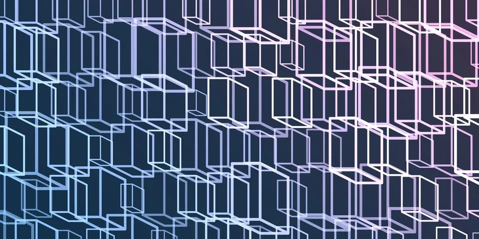 A vibrant abstract pattern of layers of repeating 3D cubes in purple, brown.. Illustrazione stock