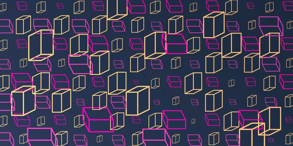 A vibrant abstract pattern of repeating 3D cubes in red, purple, brown and .. Stock Illustration