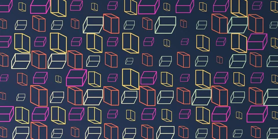 A vibrant abstract pattern of repeating 3D cubes in red, purple, brown and .. Stock Illustration
