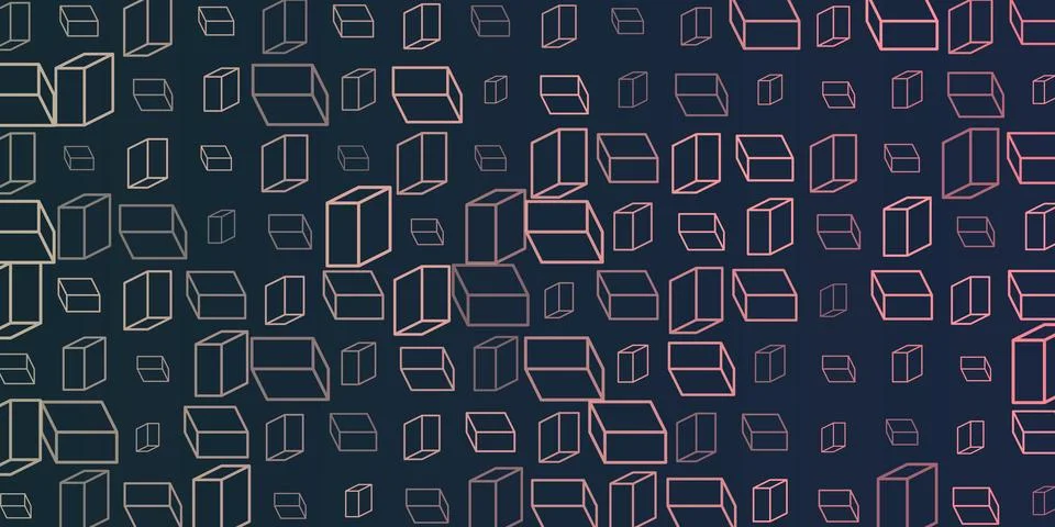 A vibrant abstract pattern of repeating 3D cubes in red, purple, brown and .. Stock Illustration