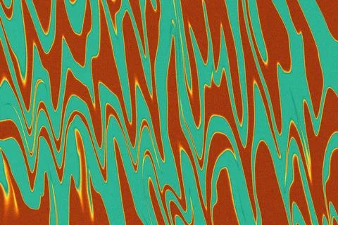 Vibrant abstract pattern wavy, fluid lines teal red hues, groovy background Stock Illustration