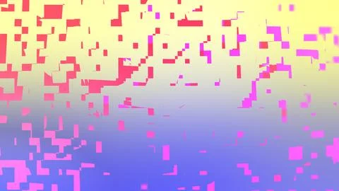 Vibrant abstract pixel explosion in neon pink and yellow against a soft purple Stock Illustration