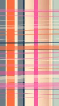 A vibrant abstract plaid textile pattern with warm orange, pink, beige, and.. Stock Illustration