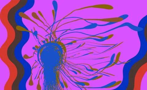 Vibrant Abstract Psychedelic Splash With Blue Center And Wavy Colorful Stri.. Stock Illustration