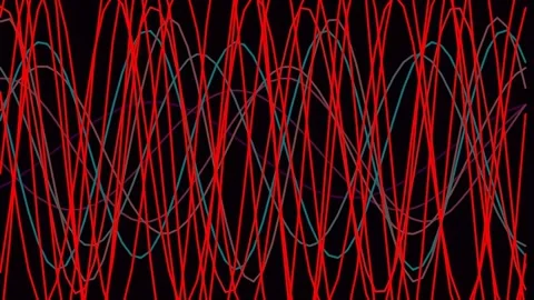 Vibrant abstract red and black flowing lines background seamless motion loop Stock Footage 341057743