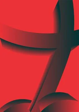 A vibrant abstract red background featuring a 3D cross Illustrazione stock