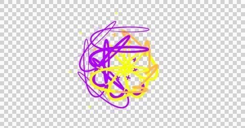 Vibrant abstract scribbles in purple, yellow, and orange on black Illustrazione stock