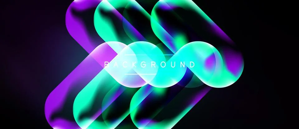 Vibrant abstract shapes overlap, creating luminous gradients. Dark background Stock Illustration