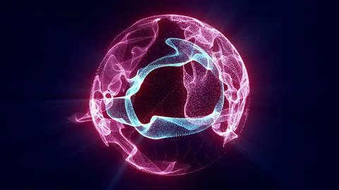 Vibrant abstract sphere formed by pink and cyan particles and flowing energ.. Stock Illustration