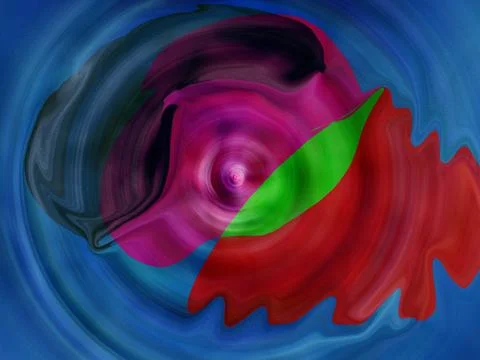 A vibrant abstract swirl vortex blending bold red, green and magenta shapes.. Stockillustratie