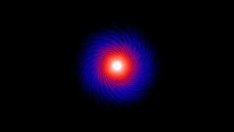 Vibrant abstract swirling vortex of red and blue light against a dark Stock Illustration