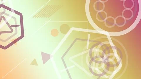 Vibrant abstract tech artwork with warm neon circles, geometric arrows, and.. Stock Illustration