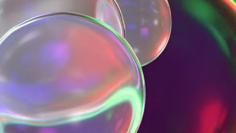 Vibrant abstract wallpaper showcasing large transparent 3D glass spheres on a Stock Illustration