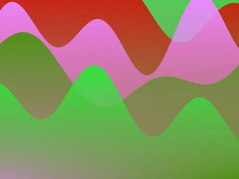 Vibrant abstract waves background with colorful green, pink and red overlap.. 스톡 일러스트