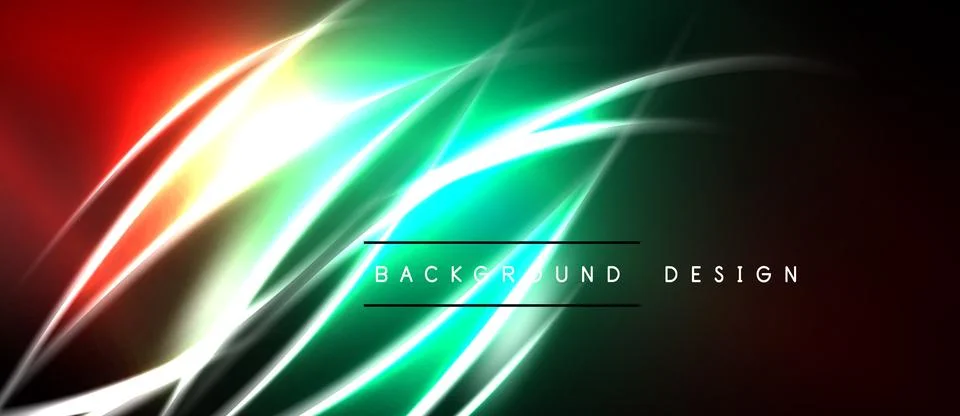 Vibrant abstract waves, glowing lines, dark background. Modern design element 库存插图