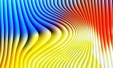 Vibrant abstract wavy lines with a dynamic gradient of blue, yellow, and red Stock Illustration