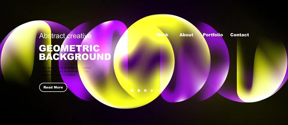 Vibrant abstract website design. Fluid shapes, bold text, dark background c.. Stock Illustration