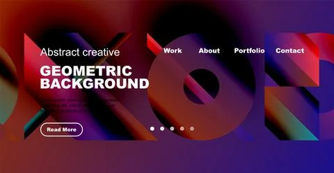Vibrant abstract website header. Geometric shapes, text overlays, navigation Stock Illustration