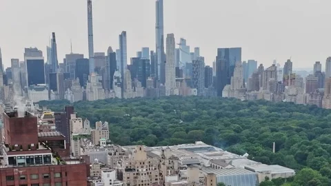 Vibrant aerial view of Central Park and Manhattan skyline in New York Stock-Footage 321350874