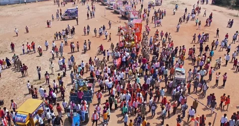 A vibrant aerial view of the massive crowd gathered for the Ganesha festival Stock Footage 340084108