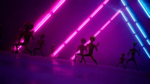 Vibrant alien dance scene in a cinematic neon disco Stock Footage 134963914