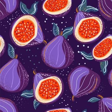 A vibrant and beautiful fig pattern design showcased on a rich purple background Illustrazione stock