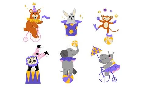 A Vibrant and Colorful Array of Circus Animals Performing Joyfully in Festive イラスト素材