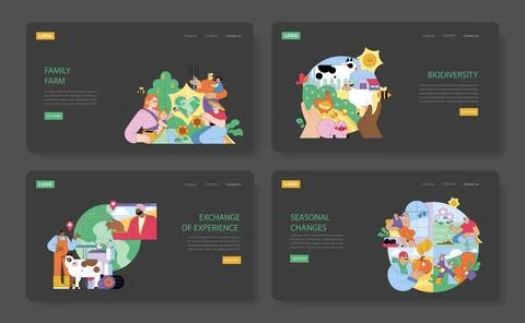 Vibrant and Colorful Illustrations Representing Various Sustainable Farming Stock Illustration