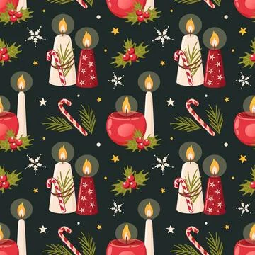 A vibrant and colorful seamless pattern featuring festive candles and holiday Illustrazione stock