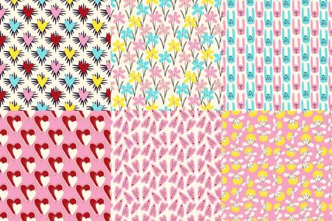 Vibrant and cool funny patterns for Valentines Day. Seamless pattern with cool Stock Illustration