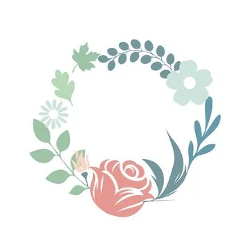 Vibrant and decorative circular frame made of colorful flowers and leaves, in Illustrazione stock