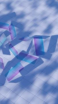 Vibrant and dynamic geometric shapes illuminated in neon colors, creating a l Stock Illustration