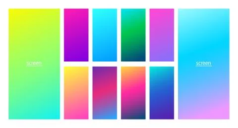Vibrant and neon soft gradient smooth color background set. Stock-Illustration