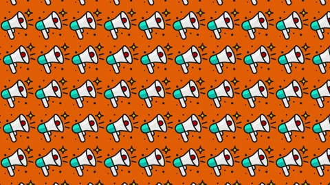 Vibrant and Playful Seamless Pattern of Hand-Drawn Megaphones Stock Footage 335049392